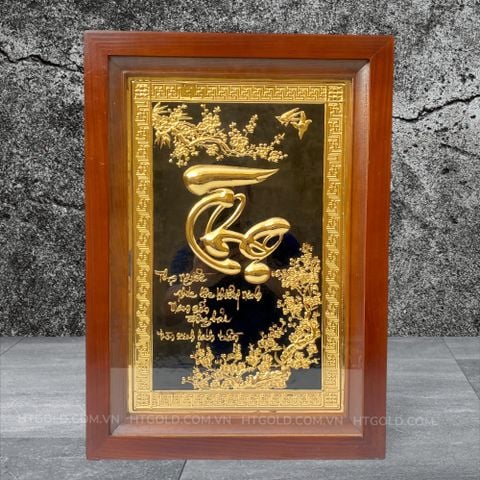 TRANH ĐỒNG CHỮ THỌ THƯ PHÁP DÁT VÀNG (54cm * 38cm)
