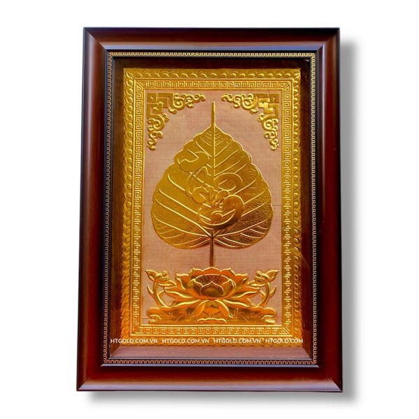 TRANH ĐỒNG LÁ BỒ ĐỀ CHỮ THUẬN DÁT VÀNG (40cm*55cm)