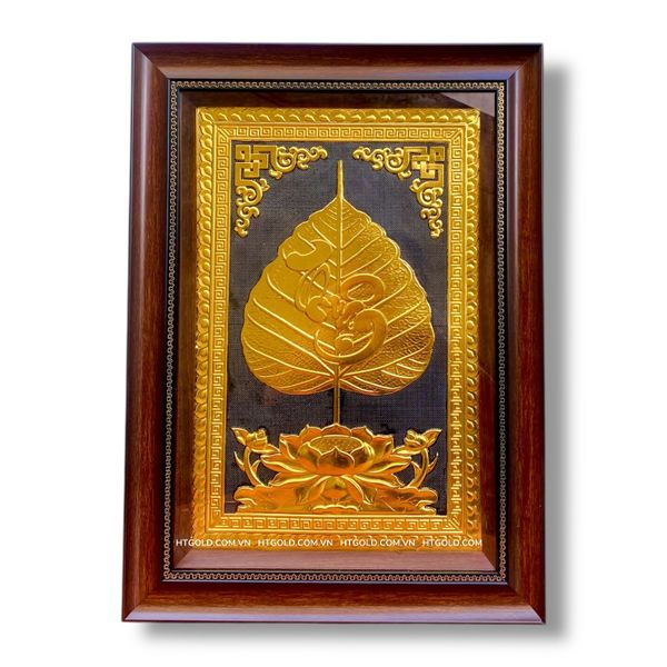 TRANH ĐỒNG LÁ BỒ ĐỀ CHỮ THUẬN DÁT VÀNG (40cm*55cm)