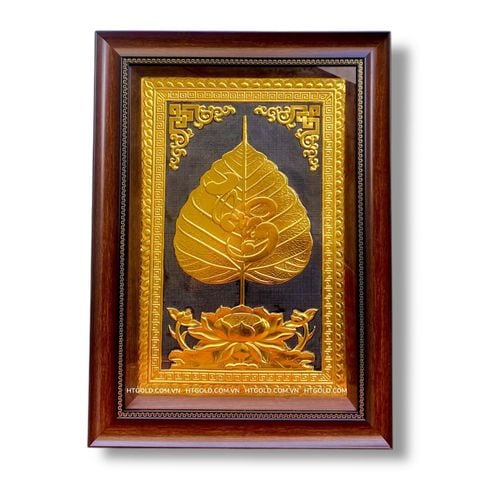 TRANH ĐỒNG LÁ BỒ ĐỀ CHỮ THUẬN DÁT VÀNG (40cm*55cm)