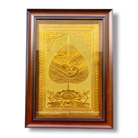 TRANH ĐỒNG LÁ BỒ ĐỀ CHỮ THUẬN DÁT VÀNG (40cm*55cm)