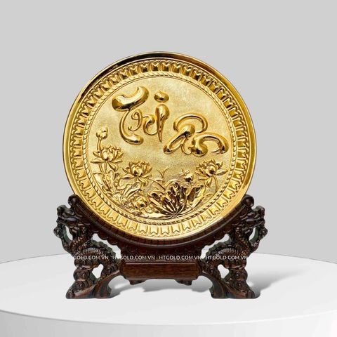TRANH ĐĨA ĐỒNG CHỮ TRI ÂN MẠ VÀNG 24K (Đk 25cm / Cao 30cm)