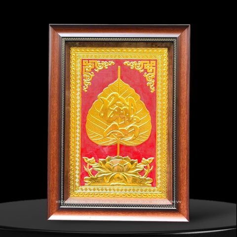 TRANH LÁ BỒ ĐỀ  CHỮ BÌNH AN, DÁT VÀNG (40cm x 55cm)