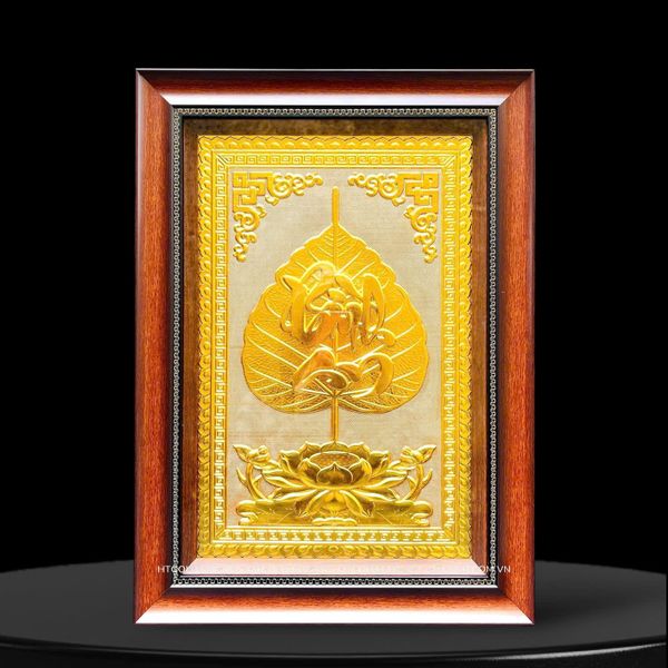 TRANH LÁ BỒ ĐỀ BÌNH AN, DÁT VÀNG (40cm x 55cm)