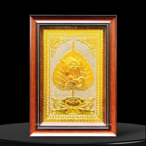 TRANH LÁ BỒ ĐỀ BÌNH AN, DÁT VÀNG (40cm x 55cm)