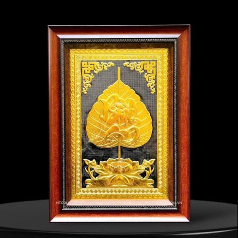 TRANH LÁ BỒ ĐỀ  CHỮ BÌNH AN, DÁT VÀNG (40cm x 55cm)