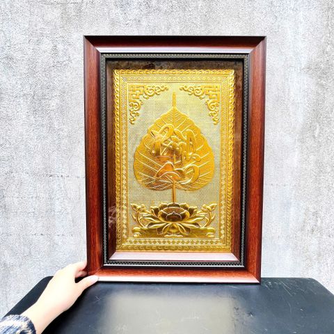 TRANH LÁ BỒ ĐỀ BÌNH AN, DÁT VÀNG (40cm x 55cm)