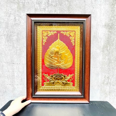 TRANH LÁ BỒ ĐỀ CHỮ AN, DÁT VÀNG (40cm x 55cm)