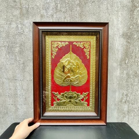 TRANH LÁ BỒ ĐỀ CHỮ BÌNH AN BẰNG ĐỒNG (40cm x 55cm)