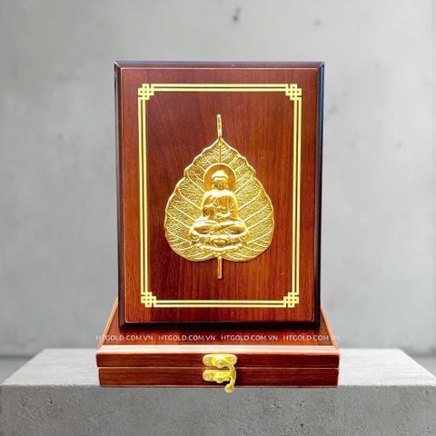 LÁ BỒ ĐỀ ĐỨC PHẬT, DÁT VÀNG (17cm x 22cm)