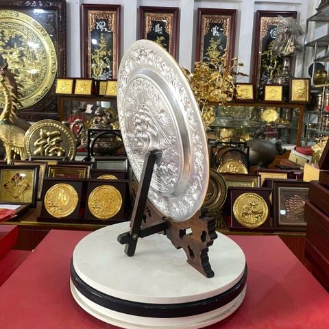 MÂM ĐỒNG CHỮ TÂM MẠ VÀNG 24K (Đk 35cm)