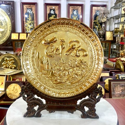 TRANH ĐĨA ĐỒNG CHỮ TRI ÂN MẠ VÀNG 24K (Đk 19cm / Cao 25cm)