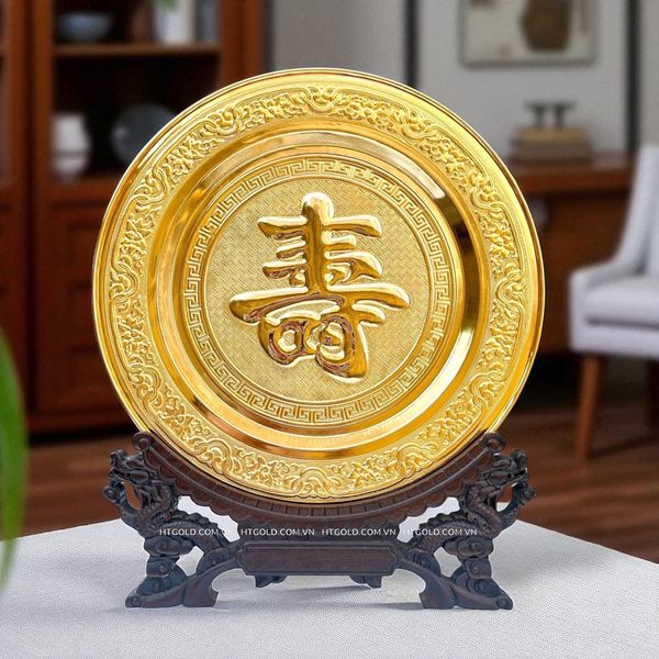 MÂM ĐỒNG CHỮ THỌ MẠ VÀNG 24K (Đk 35cm)