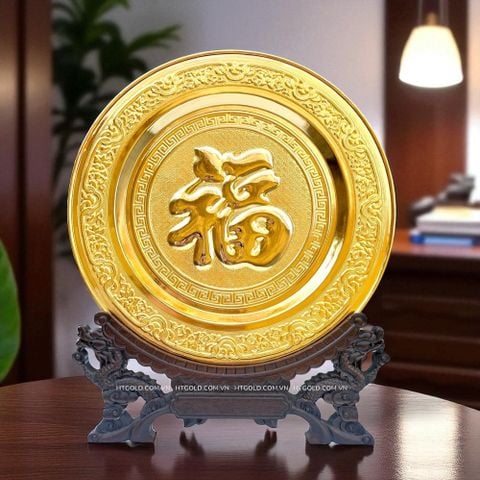 MÂM ĐỒNG CHỮ PHÚC MẠ VÀNG 24K (Đk 35cm)