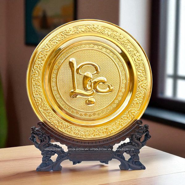 MÂM ĐỒNG CHỮ LỘC MẠ VÀNG 24K (Đk 35cm)
