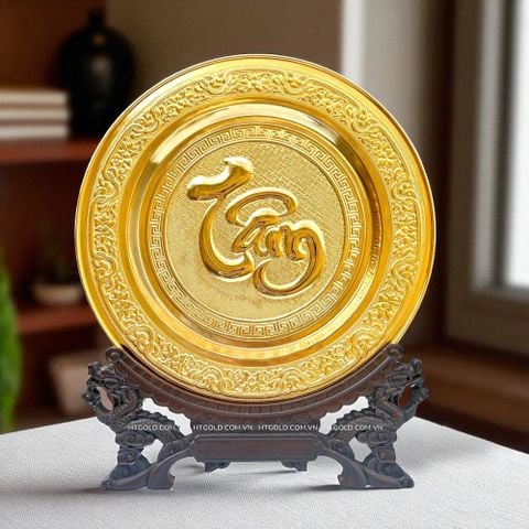 MÂM ĐỒNG CHỮ TÂM MẠ VÀNG 24K (Đk 35cm)