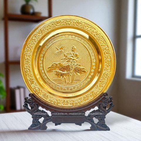 MÂM ĐỒNG HOA SEN MẠ VÀNG 24K (Đk 35cm)