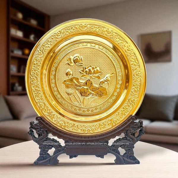 MÂM ĐỒNG HOA SEN MẠ VÀNG 24K (Đk 35cm)