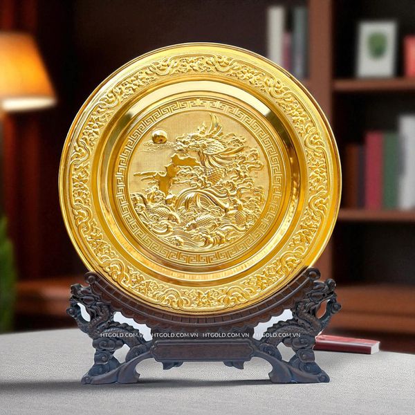 MÂM ĐỒNG CÁ CHÉP HOÁ RỒNG MẠ VÀNG 24K (Đk 35cm)