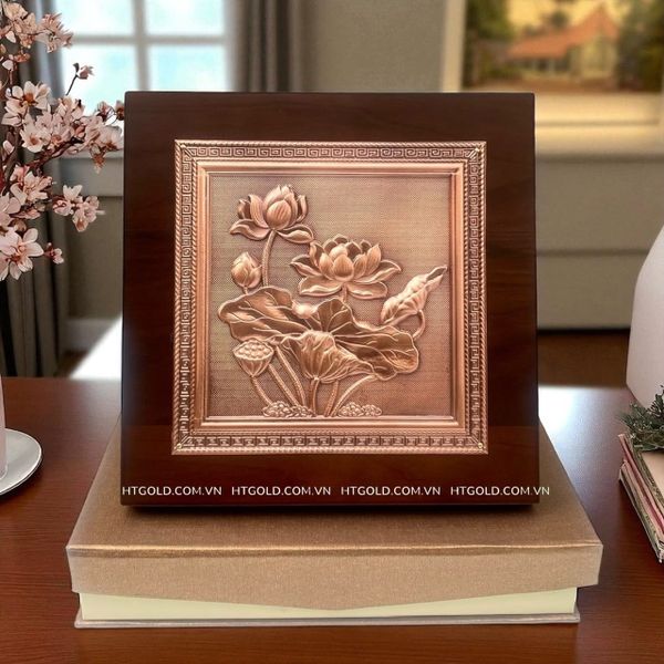 TRANH HOA SEN BẰNG ĐỒNG ĐỎ (20cm * 20cm)