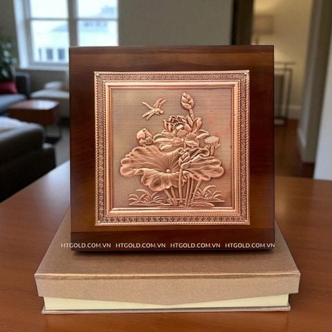 TRANH HOA SEN BẰNG ĐỒNG ĐỎ (20cm * 20cm)