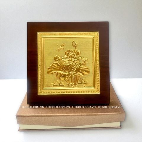 TRANH BIỂU TRƯNG HOA SEN BẰNG ĐỒNG DÁT VÀNG (20cm * 20cm)