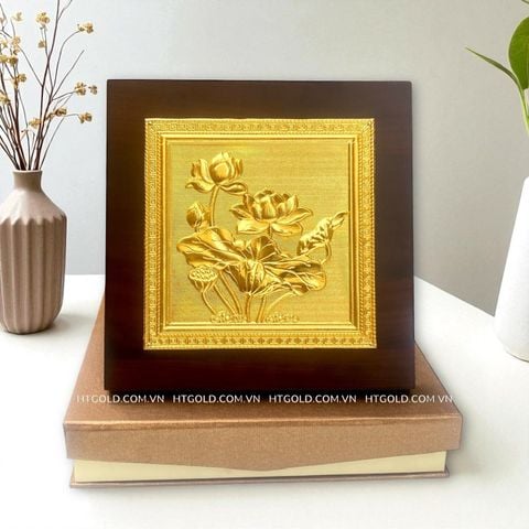 TRANH HOA SEN BẰNG ĐỒNG DÁT VÀNG (20cm * 20cm)