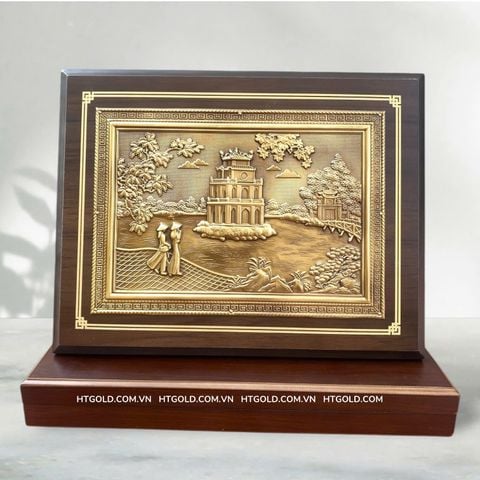 TRANH THÁP RÙA HỒ GƯƠM BẰNG ĐỒNG (26cm*34cm)