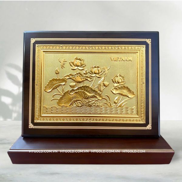 TRANH HOA SEN BẰNG ĐỒNG DÁT VÀNG (26cm*34cm)