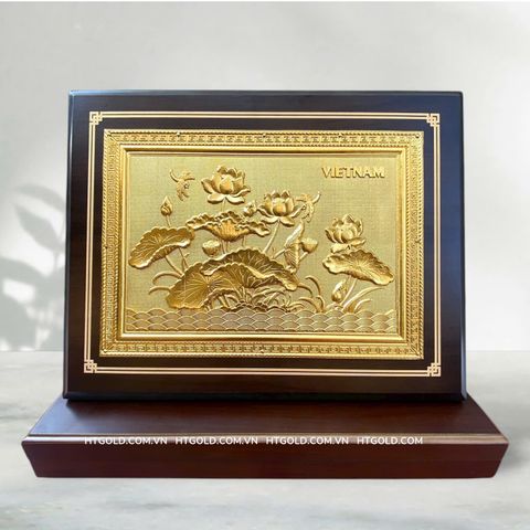 TRANH HOA SEN BẰNG ĐỒNG DÁT VÀNG (26cm*34cm)