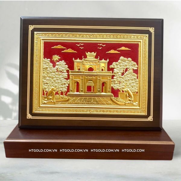 TRANH VĂN MIẾU XÍCH ĐẰNG - HƯNG YÊN BẰNG ĐỒNG DÁT VÀNG (26cm*34cm)