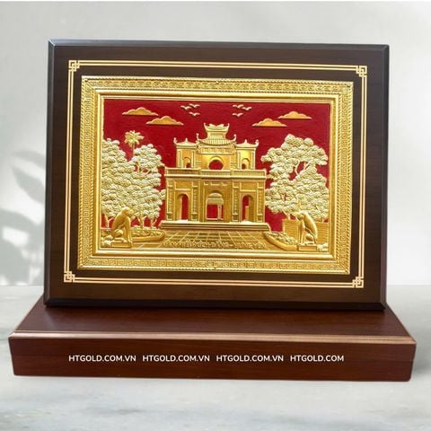 TRANH VĂN MIẾU XÍCH ĐẰNG - HƯNG YÊN BẰNG ĐỒNG DÁT VÀNG (26cm*34cm)