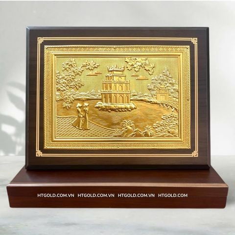 TRANH ĐỒNG THÁP RÙA HỒ GƯƠM DÁT VÀNG (26cm*34cm)