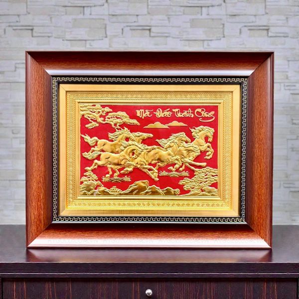 TRANH ĐỒNG MÃ ĐÁO THÀNH CÔNG DÁT VÀNG (28cm*35cm)