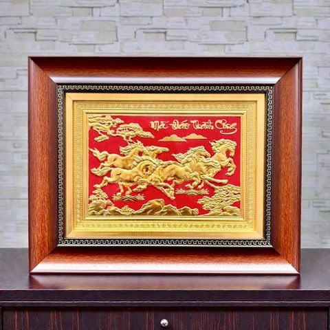 TRANH ĐỒNG MÃ ĐÁO THÀNH CÔNG DÁT VÀNG (28cm*35cm)