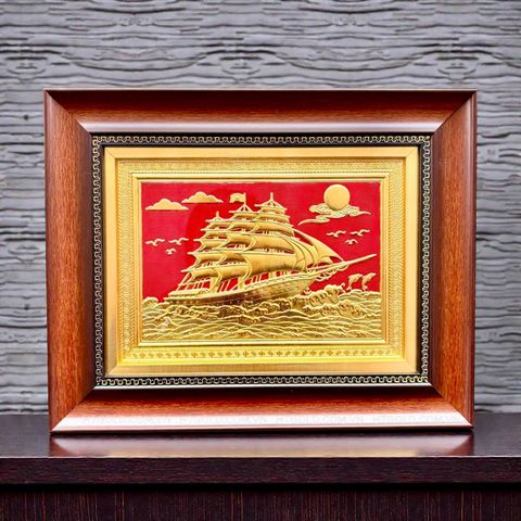 QUÀ TẶNG TRANH ĐỒNG THUẬN BUỒM XUÔI GIÓ DÁT VÀNG (28cm*35cm)