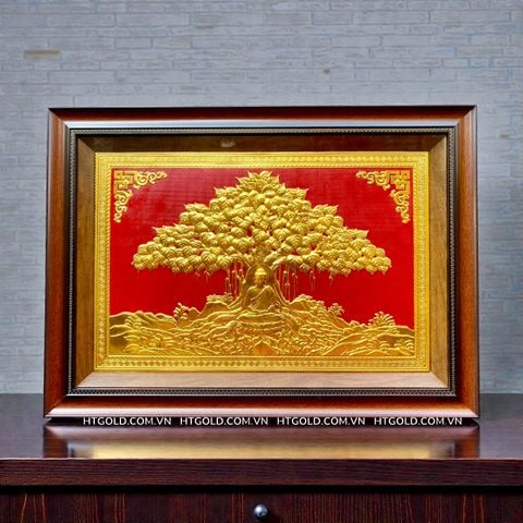 TRANH ĐỒNG DÁT VÀNG - ĐỨC PHẬT NGỒI DƯỚI GỐC CÂY BỒ ĐỀ (40cm*55cm)