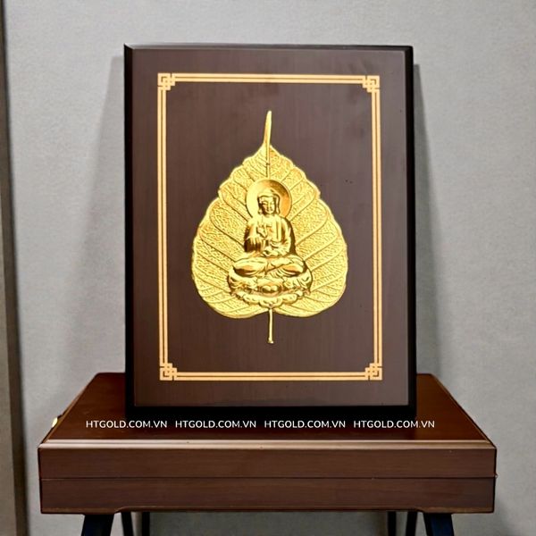 LÁ BỒ ĐỀ ĐỨC PHẬT, DÁT VÀNG (17cm*22cm)