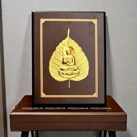 LÁ BỒ ĐỀ ĐỨC PHẬT, DÁT VÀNG (17cm*22cm)