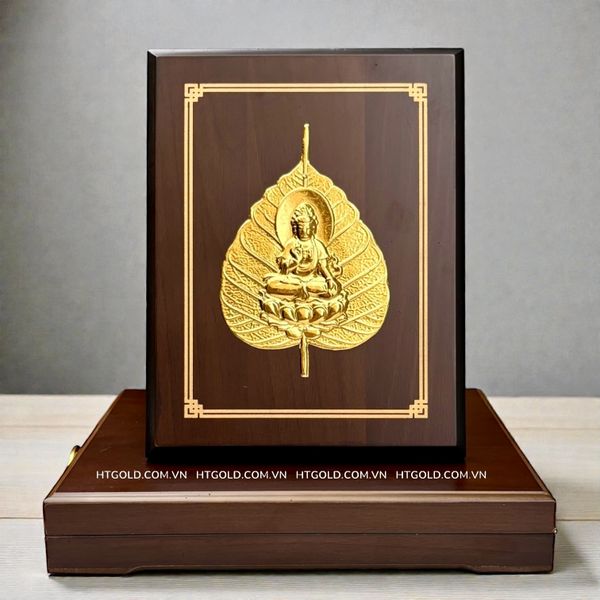 LÁ BỒ ĐỀ ĐỨC PHẬT, DÁT VÀNG (17cm*22cm)