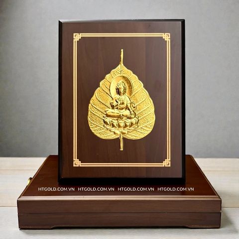 LÁ BỒ ĐỀ ĐỨC PHẬT, DÁT VÀNG (17cm*22cm)