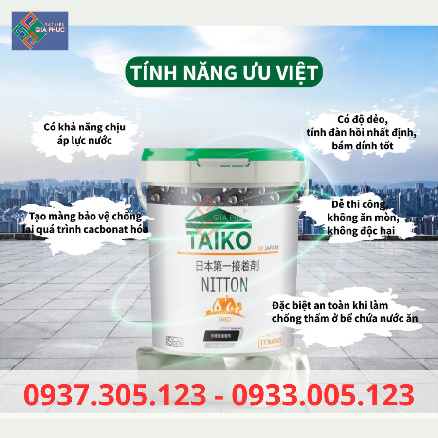  CHỐNG THẤM TRONG SUỐT TAIKO NITTON 18L MÀNG DẺO - MÁI TÔN, MÁI NGÓI, TƯỜNG NGOÀI 