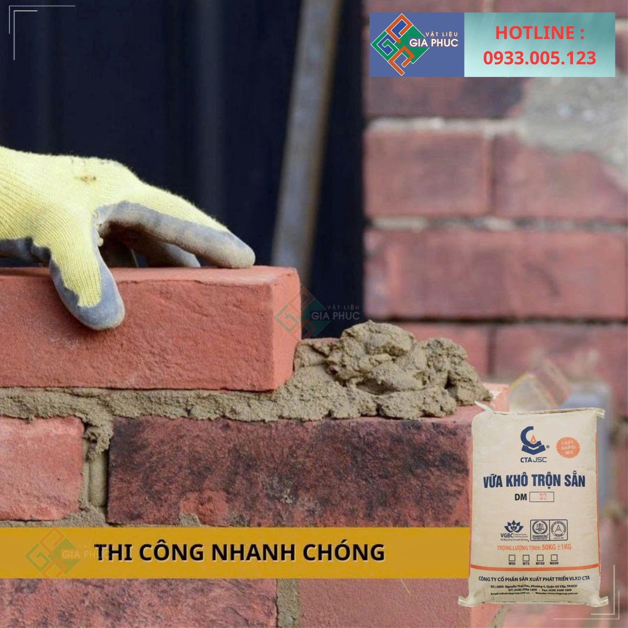  VỮA KHÔ TRỘN SẴN CTA M75 ( BAO 50KG ) TIỆN LỢI - CHẤT LƯỢNG ỔN ĐỊNH CHO MỌI CÔNG TRÌNH 