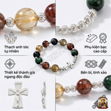  Chuỗi Mân Côi Thạch Anh Tóc Đa Sắc Mix Bạc: Tuyệt Tác Hồng Ân Rực Rỡ 