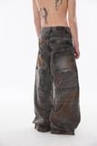 Double Waist Washed Jeans - Brown