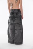 Double Waist Washed Jeans - Stone Gray