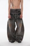 Double Waist Washed Jeans - Brown