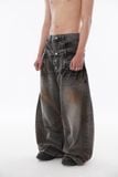 Double Waist Washed Jeans - Brown