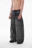 Double Waist Washed Jeans - Stone Gray