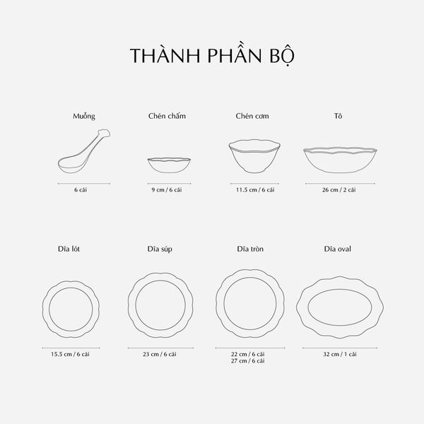 Bộ đồ ăn 6 người Âu-Á 45 sản phẩm - Đài Các IFP - Chỉ Vàng